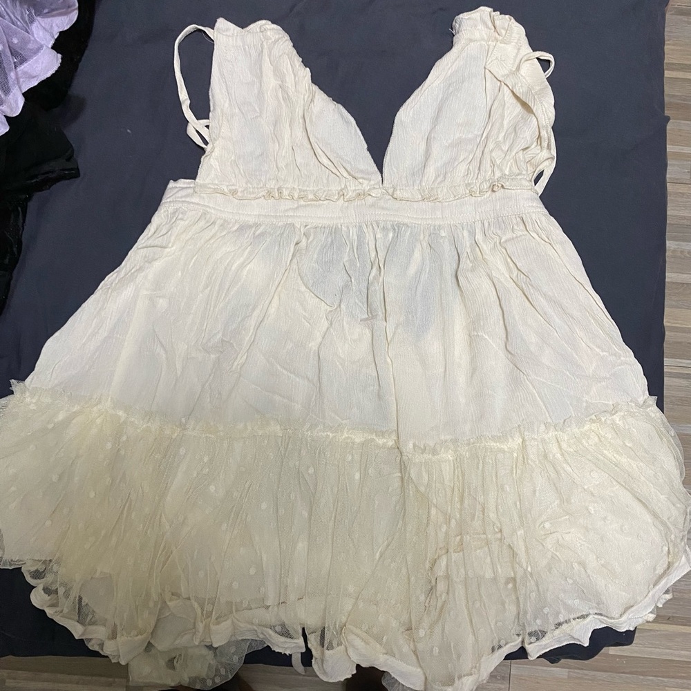 Shein Dobby Mesh Self-Tie Ruffled Halter Dresses - White and Lavender